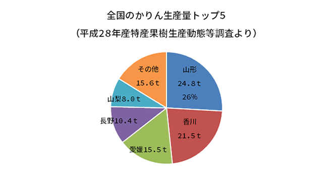 全国のかりん生産量トップ5(平成28年産特産果樹生産動態等調査より)
