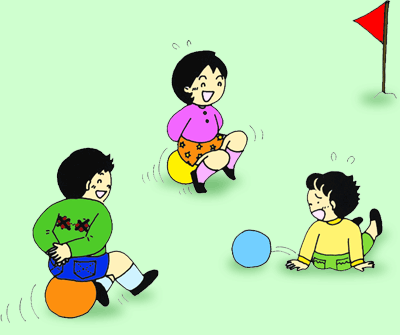 ボールにのって歩いているイラスト