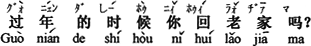 中国語:お正月(の時)には、故郷へ帰りますか。