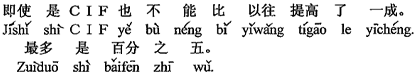 中国語:たとえCIFでもいままでより一割高く上げてはいけない。どんなに多くても5%です。
