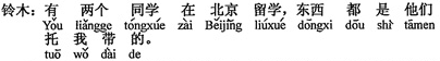中国語:2人のクラスメイトが北京に留学していて、品物はすべて彼たちが私に託したものです。