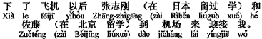 中国語:飛行機を降りたら趙志剛(日本に留学したことがある)と佐藤君(北京に留学している)が空港まで私を迎えに来てくれていた。
