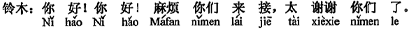 中国語:こんにちは。出迎えに来てくれ面倒を掛けました、ありがとうございます。