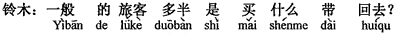 中国語:一般の旅行客の多くは何を買って(持って)帰りますか。
