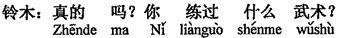 中国語:本当ですか。どんな武術をしたことがありますか。
