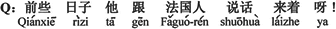 中国語:先日、お兄さんはフランス人と話をしていたのですよ!