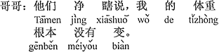 中国語:彼らはでたらめを言っているばかりだ。私の体重はまったく変わっていない。
