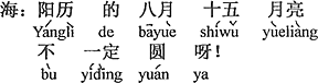 中国語:太陽暦の8月15日はお月様が丸いとは限らない。