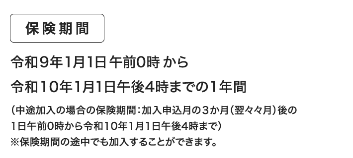 保険期間 令和8年1月1日午前0時から令和9年1月1日午後4時までの1年間